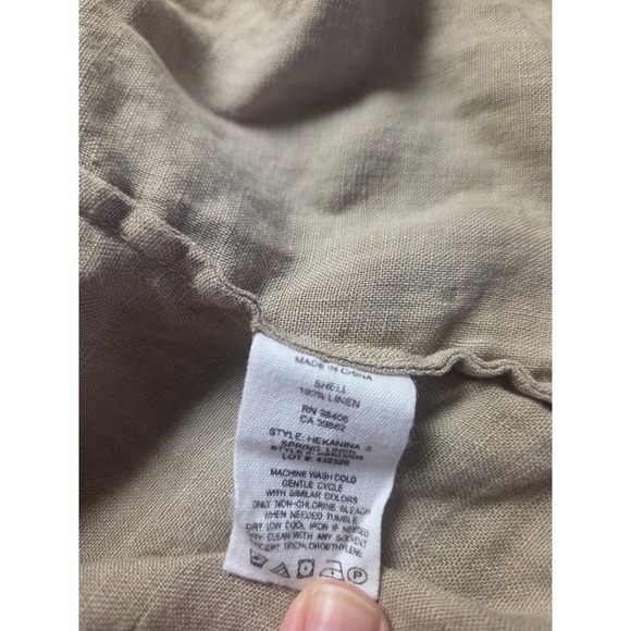 Theory Linen Short Sleeve Button Up Shirt Tan Beige Size P - Picture 4 of 6